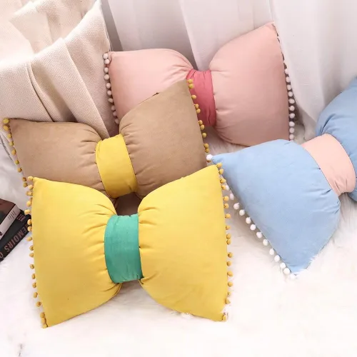 Vista 4 de 14x20 Fundas de almohada decorativas con pompones y lazos de terciopelo para habitación, cama, sofá, sofá cama, azul x2