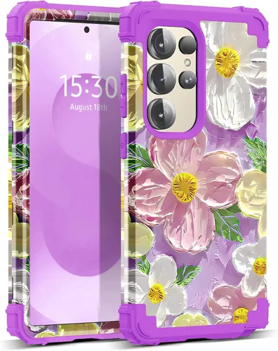 Vista 39 de Funda para Galaxy A14 5G Case, Patrón Floral 3 en 1 Protección Resistente de Servicio Pesado a Prueba de Golpes Parachoques de Goma de Silicona