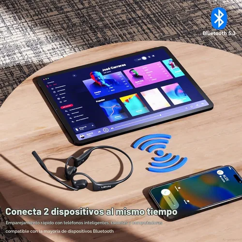 Vista 5 de LEVN Auriculares de oreja abierta con micrófono, auriculares Bluetooth de 29g con micrófono, auriculares Bluetooth con micrófono de cancelación