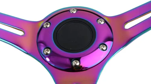 Vista 8 de Volante de Carreras de Coche de 6 Pernos Marco de Radios Neo Cromado Arcoíris Volante Universal de Posventa Compatible con Coche y Juego