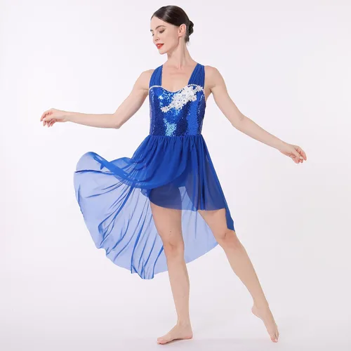 Vista 6 de IBAKOM Disfraces de danza lírica para mujer, lentejuelas brillantes, vestido de baile contemporáneo, disfraz de baile de salón para adultos