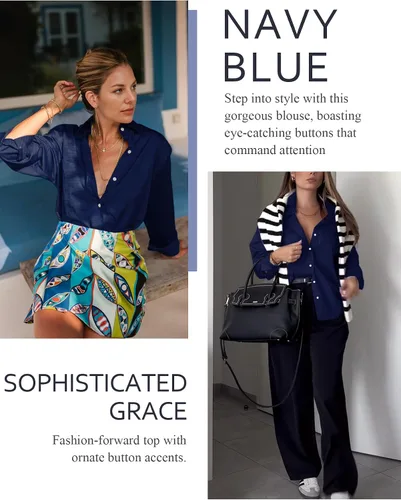 Vista 65 de Odosalii - Camisas con botones para mujer, con cuello en V, manga larga, enrolladas, blusas elegantes y formales para negocios y ocasiones casuales
