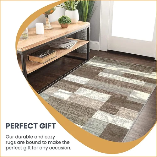 Vista 5 de Superior Alfombra de pasillo para interiores, respaldo de yute, decoración moderna de patchwork geométrico para dormitorio, oficina, sala de estar
