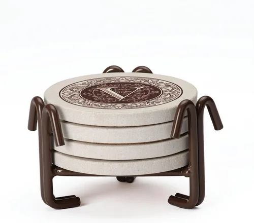 Vista 27 de Thirstystone - Juego de 4 posavasos con monograma de piedra arenisca en bronce y hierro (letra S) Natural Absorbent Stone, Bronze Iron Ram Holder