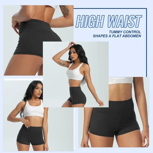 Vista 2 de 3 Pack High Waisted Biker Shorts for Women 3" 5" 8" Black Workout Yoga Compression Novelty Shorts for Running