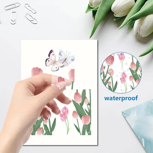 Vista 3 de CRASPIRE 8 estilos de tulipanes de flores, mariposas, calcomanías de pared de PVC floral, impermeables, autoadhesivas, vinilo autoadhesivo