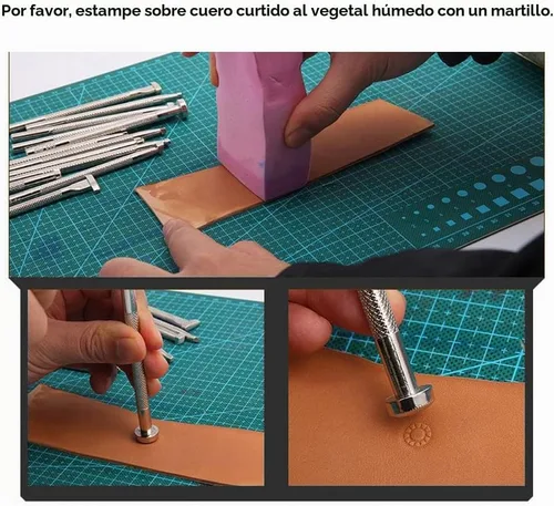 Vista 4 de PANSHIYON - Sellos de cuero, 2 herramientas de estampado para manualidades 526 536 Dos diseños de sellos diferentes para variadas opciones