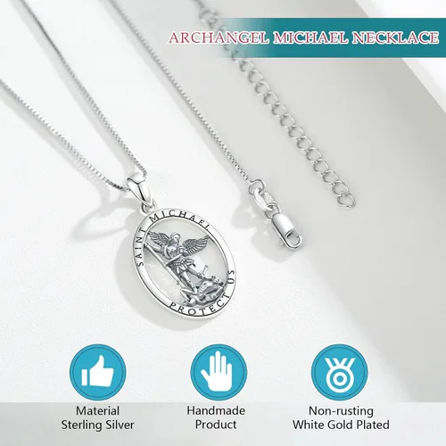 Vista 6 de Collar con colgante de San MiguelSan CristóperSan SebastiánGuadalupeÁngel de la GuardaSanta MuerteJudeJoseph para hombres y mujeres, plata de ley