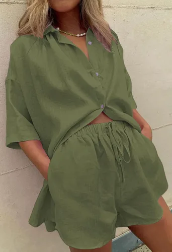 Vista 4 de Fixmatti Conjunto de 2 piezas para mujer, camiseta de manga corta y pantalones cortos de verano