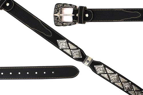 Vista 5 de Cinturón de cuero para hombre de cuerno largo, caballo, pollo, sheriff, cinturón de vaquero
