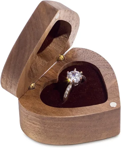 Vista 6 de Wislist Caja para anillo de compromiso de madera con forma de corazón grabado para propuesta de boda