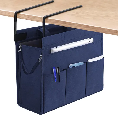 Vista 11 de MASTLU Bolsa de almacenamiento para colgar debajo del escritorio, organizador de escritorio, bolsa de almacenamiento lateral de oficina, compatible