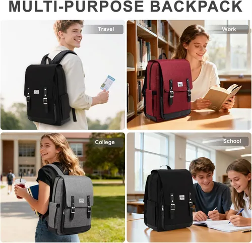 Vista 7 de RAVUO Mochila para hombres y mujeres, resistente al agua de 15.6 pulgadas, mochila para computadora portátil, mochila universitaria, mochila casual