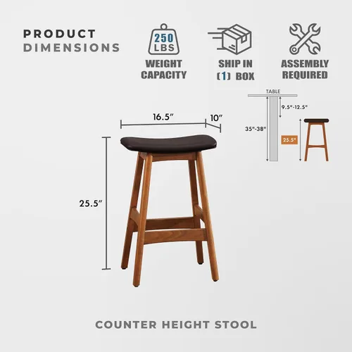 Vista 3 de Lexicon Springfield Taburete de altura de asiento de silla de montar (juego de 2), 25 pulgadas de ancho, marrón oscuro mate café oscuro mate.