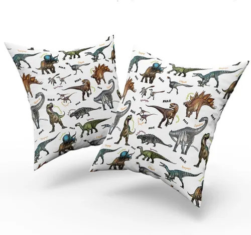 Vista 2 de Fundas de almohada de dinosaurios salvajes – Funda de almohada de dinosaurio de Fauna Tiranosaurio, Brachiosaurus, dinosaurio, funda de almohada
