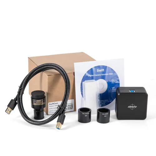 Vista 6 de Swift Microscopio trinocular compuesto SW350T, aumento 40X-2500X, cabeza de Siedentopf, etapa mecánica de dos capas, con cámara Swiftcam de 5