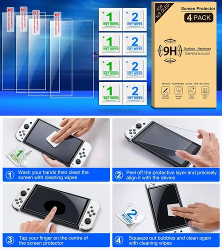 Vista 7 de ELISWEEN Switch OLED Protector de pantalla de vidrio templado paquete de 4 protectores de pantalla de interruptor OLED para Nintendo Switch 2021
