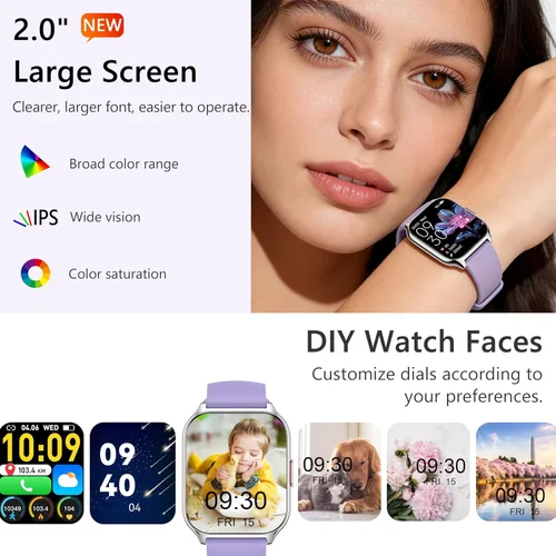 Vista 2 de Reloj inteligente 45mm para mujeres y hombres (Marcador/Contestar llamadas), reloj rastreador de fitness de 2.0" con monitor de frecuencia