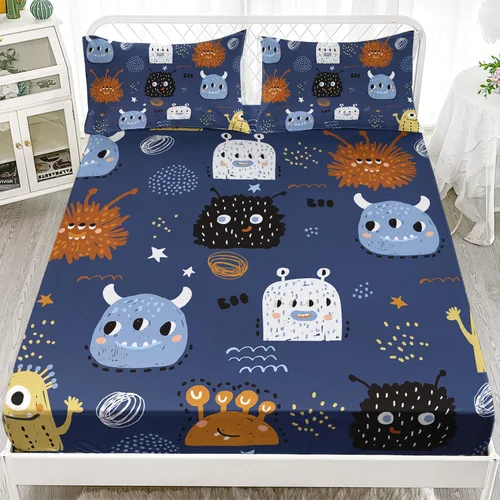 Vista 31 de AILONEN Lovely Bear - Juego de sábanas bajeras tamaño Queen, juego de ropa de cama con pajarita de dibujos animados para niños y niñas, sábana