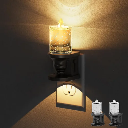 Vista 11 de Briignite Candelabro de luz nocturna enchufable a la pared, luz nocturna LED cálida con sensor de anochecer a amanecer, 0-100LM regulable, luz