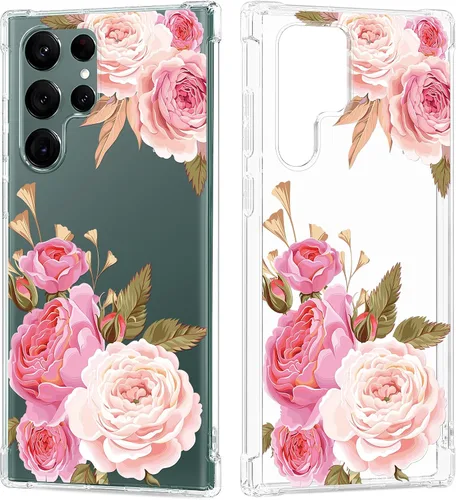 Vista 13 de Funda transparente floral para Galaxy S22 Ultra para mujeres/niñas, bonita funda de teléfono para Samsung Galaxy S22 Ultra 5G, diseño de flores