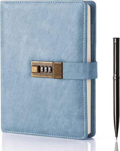 Vista 18 de WEMATE Diario con Cerradura, Diario A5 de Cuero PU con Cerradura 240 Páginas, Diario de Cerraduras Vintage, Cuaderno de Contraseña con Bolígrafo