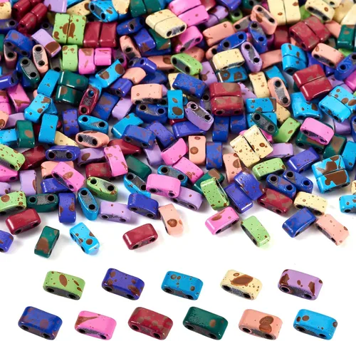 Vista 14 de Pandahall - 200 cuentas de vidrio cuadradas planas, cuentas de Tila de 2 agujeros en 10 colores para hacer pulseras, collares y aretes, joyería