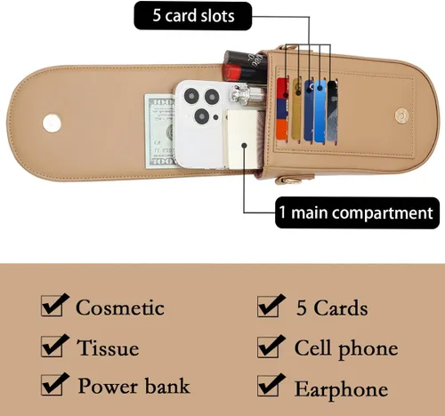 Vista 2 de Sunwel Fashion Trendy Cell Phone Bag 5 Card Slots Mini Crossbody Bag Phone Purse Detachable Wristlet for Women Girls