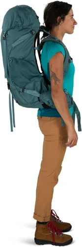 Vista 8 de Osprey Renn 50L - Mochila de senderismo para mujer, Azul Cascada/Naranja Melón