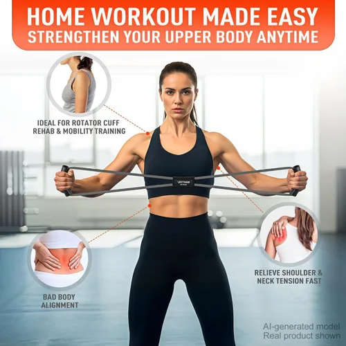 Vista 7 de Figure 8 Resistance Bands for Arm, Back – 3-Level Latex Heavy Exercise Bands with Handles for Strength Training, Full Body Workout, Physical