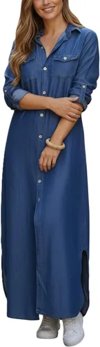 Vista 4 de Kuraki - Vestido camisero largo con botones y estampado, informal para mujer