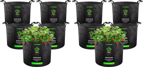 Vista 18 de VIVOSUN - Paquete de 5, 1 galón, bolsas para cultivar de tela no tejida gruesa resistente con asas Negro