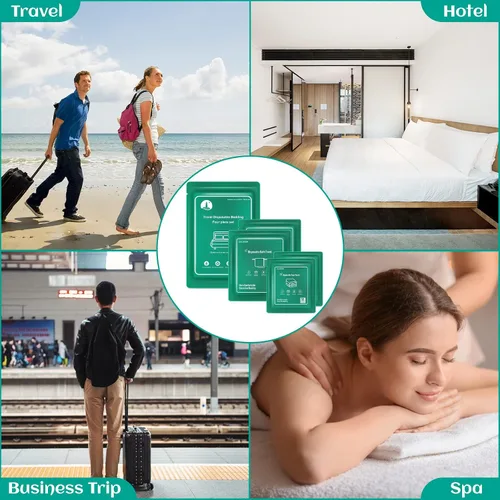 Vista 16 de Sábanas desechables para hotel, artículos esenciales de viaje con 2 toallas de baño desechables, 2 toallas faciales desechables y 4 piezas
