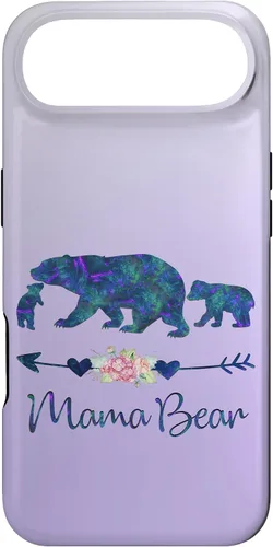 Vista 27 de Teal Blue Purple Floral Mama Bear and Two Cubs Silver Purple Case for iPhone 17