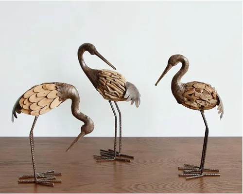 Vista 5 de Escultura de estatua china de feng shui animales de madera, grúas, arte de hierro, pequeños adornos, adornos de escritorio hechos a mano, regalos