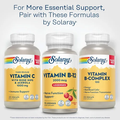 Vista 6 de SOLARAY Pastillas de vitamina B12 de 2000 mcg, sin azúcar, sabor a cereza natural, vitamina B 12 suplemento para la función nerviosa, energía