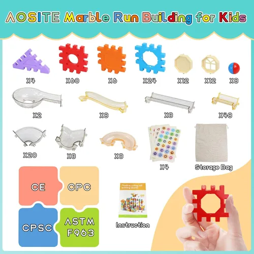 Vista 10 de AOSITE 234 PCS STEM Marble Run Building Learning Toy Kid Gift