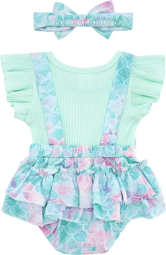 Vista 2 de UNICOMIDEA Ropa de bebé para niñas de 0 a 18 meses, body de manga con volantes y diadema