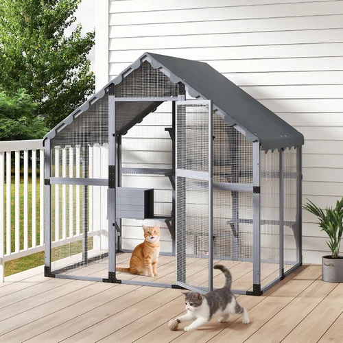 Vista 6 de COZIWOW Catio - Casa grande para gatos al aire libre, con conexión de ventana, resistente a la intemperie, condominio, plataforma, casa de animales