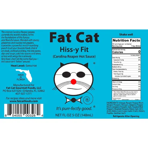 Vista 8 de Fat Cat Gourmet - Caja de regalo de salsa picante natural con nombre de gato divertido y set de regalo Peri-Peri Fantasma Scorpion Carolina