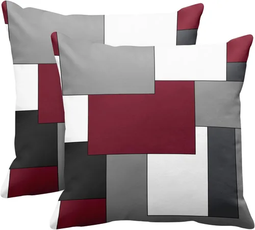 Vista 18 de Emvency Juego de 2 fundas de almohada geométricas marrones, color negro, gris, blanco, pintura abstracta a cuadros, funda de almohada decorativa