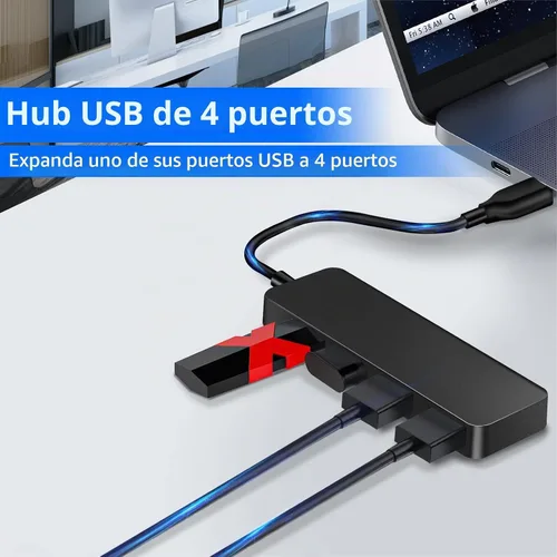 Vista 2 de Hub USB 4 Puertos USB 2.0 Divisor Hub Expansor para Laptop Computadora Flash Drive Consola Impresora Cámara Teclado Ratón Más Extendor de 1 a 4