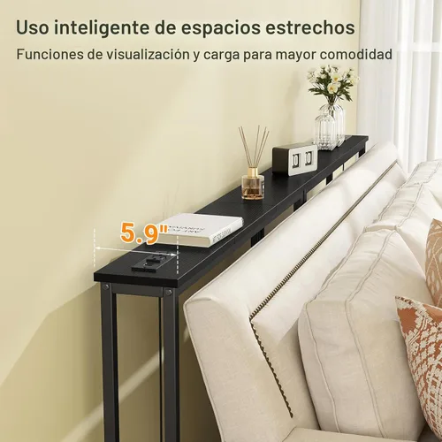 Vista 7 de ELYKEN - Mesa consola estrecha de 39.4 pulgadas con tomacorriente, mesa de sofá detrás del sofá