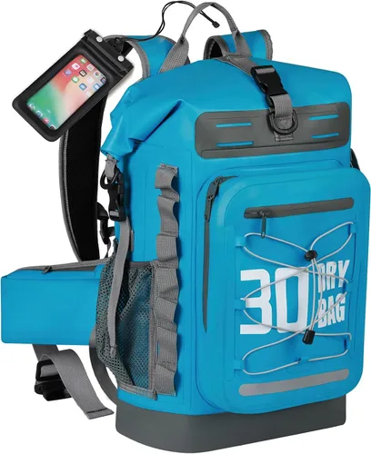 Vista 21 de MORXPLOR Bolsa seca impermeable, 5L/10L/20L/30L/40L/55L Mochila seca con funda impermeable para teléfono para natación, kayak