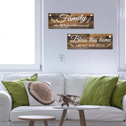 Vista 6 de Jetec - Letrero de pared de madera con texto en inglés «Bless This Home», 2 unidades, color marrón