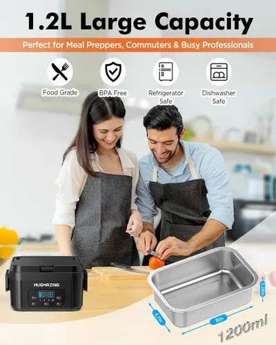 Vista 3 de Hugmazing Fiambrera Eléctrica Inalámbrica para Adultos, Hombres y Mujeres – Calentador de Alimentos Recargable con Autocalentamiento con Contenedor