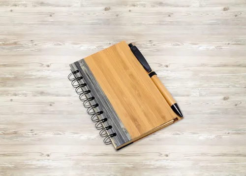 Vista 5 de Bamboo Covered Notebook, Spiral Hardcover, Bamboo Ballpoint Pen, Diary for Students, Sketches, Writing, Lined Page, Arts & Crafts, Note-Taking, 70