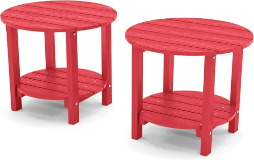 Vista 8 de YEFU Adirondack - Mesa auxiliar doble para exteriores, de 18 pulgadas, mesa auxiliar de madera de polietileno, resistente a la intemperie para Negro