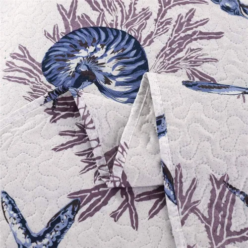 Vista 4 de Juego de edredón de tamaño Queen - Edredón ligero reversible, colcha, cubrecama - Ropa de cama costera - Decoración del hogar con concha de estrella
