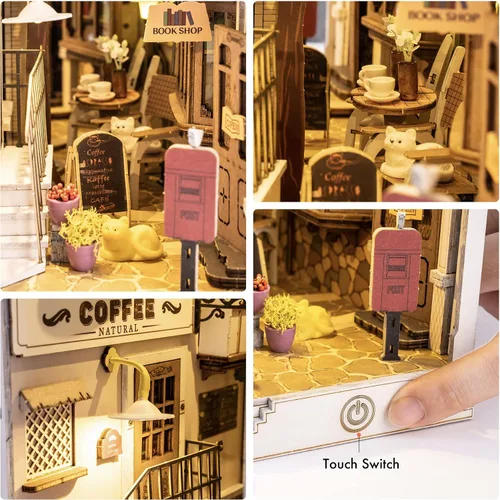 Vista 4 de RoWood Kit de rincón de libros, casa de muñecas en miniatura, kits de casa pequeña para construir para vivir